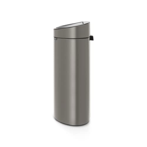 Image of Brabantia Press-Top Kitchen Trash Can with Flat Back | Platinum | 10.6 Gallon / 40L | Home Trash Can with Soft-Touch Stay-Open Lid & Removable Inner Bucket | Fits Flat Against Walls | + Trash Bags