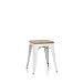 Produktbild hjh OFFICE 645042 Metall Hocker VANTAGGIO W Weiß/Holz Sitzhocker im Industry-Design mit Holz-Sitzfläche, stapelbar, niedrig