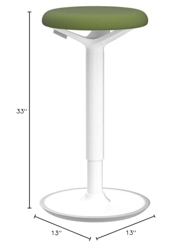 Image of Fully Luna Standing Desk and Task Stool - Ergonomic Balance Office Wobble Chair - Slip-Resistant Rubberized Base (White Base, Fern Green Cushion)