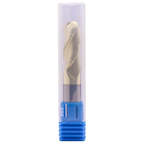 Image of 1 /2 inch 3 Flute Ball Nose Solid Carbide End Mill for Aluminum - ZrN Coated | 37 Degree Helix, 1 /2 inch Cutting Diameter, 1 /2 inch Shank Diameter, 1-1 /4 inch Length of Cut, 3 inch Overall Length