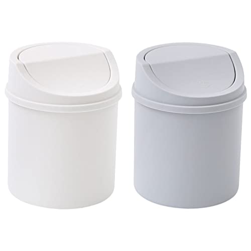 Image of LIFKOME Mini Trash Can with Lid 2pcs Small Trash Can Plastic Wastebasket Tiny Desktop Waste Garbage Bin Waste Paper Basket for Office, Bathroom, Desktop