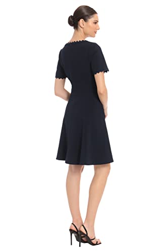 Maggy London Women's Scallop Trim V-Neck and Short Sleeve Desk to Dinner Office Workwear Event Occasion Guest of3