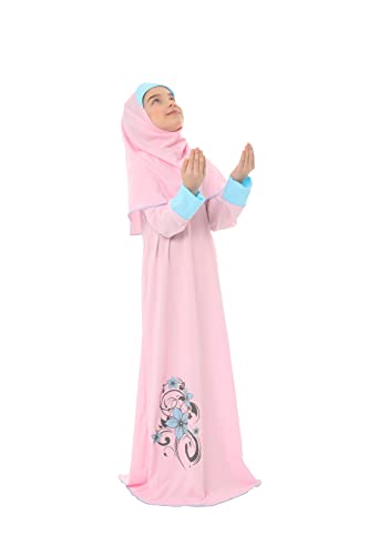 Girl's Prayer Islamic Dress Flower Printed Sleeve Cuffed Prayer Set for Muslim Girls2