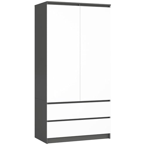 AKORD Armoire 2 Portes | Armoir Chambre 2 Tiroirs avec Etagères et Une Tringle | 90x180x51 cm| Armoire sans Penderie Chambre | Dressing Rangement Placard |...