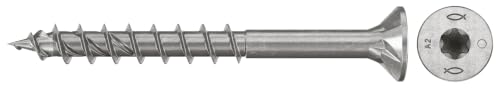 fischer Spanplattenschraube PowerFast II CTP 5,0 x 50 A2 200, Senkkopf, Innenstern-TX-Aufnahme, Teilgewinde, Edelstahl A2… – Ansicht 1