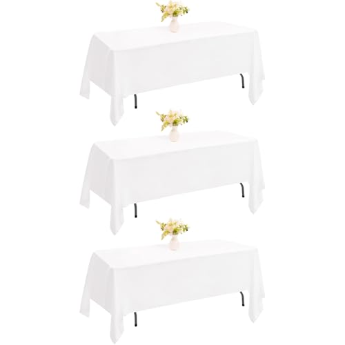 Image of 3 Pack Rectangle White Table Cloth Bulk Washable Polyester Table Cover for Wedding Dining Table Buffet Parties Banquet Decoration(60x102Inch, White)