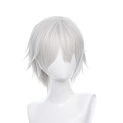 Gairyan Grey wig Short Straight Grey Unisex Anime Cosplay for Women/Men Curly Fluffy Fancy Dress Halloween Costume with Free Cap - Image 4