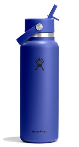 Hydro Flask Water Bottle - Insulated Stainless Steel - Wide Straw Lid, Non Spill, Leakproof in 40 Oz Capri Blue