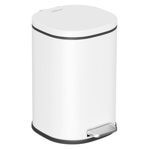 Cesun Bathroom Trash Can with Lid, 1.3 Gallon Small Garbage Can with Foot Pedal, Metal Round Wastebasket for Bathroom, Bedroom, Office, Silver Silver Small