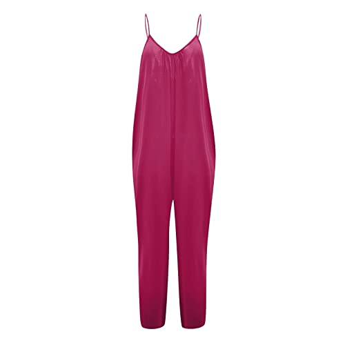 Pisexur Plus Size Jumpsuits For Women, Long Distance Relationship Gifts Casual Wide Leg Rompers With Pockets One Piece Jumpsuits Sleeveless Overalls Spaghetti Strap Lounge Long Pants Dupes Hot Pink L #TOP4