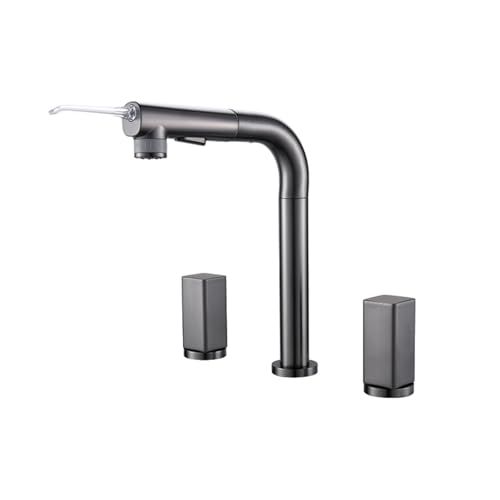 Robinet de salle de bain 3 trous extractible MOCHAMIK gris