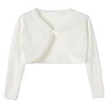 Hvididan Girls White Cardigan, Size 7-8 Girls Bolero Shrug Cardigan, Kids Knit Sweater Hollow Out Long Sleeve, Button Cover Up Cropped Tops