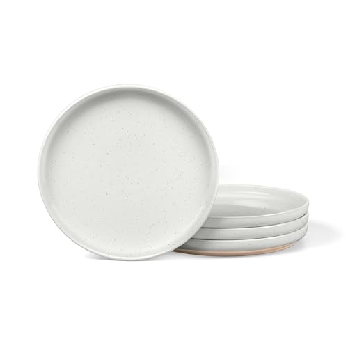 Image of LIANYU Dinner Plate Set of 4, 7.75 Inch Stoneware Salad Kitchen Plates, Small & Round Ceramic Dessert Serving Dishes, Suitable for Salad, Pasta, Steak, Microwave, Oven & Dishwasher Safe, Snowy White