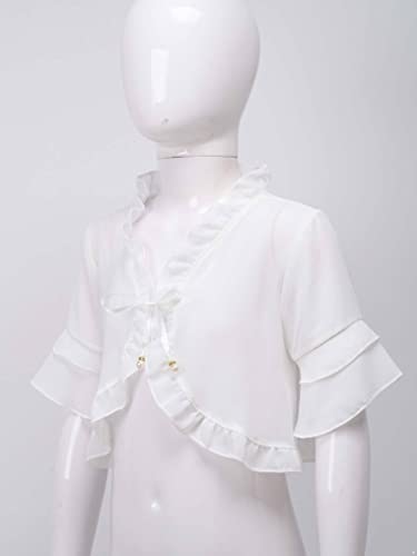 Kid Girls Casual Middle Sleeve Plain Mid-Sleeve Ruffle Shirt Chiffon Shawl Pearls Lace-up Straps Cardigan4