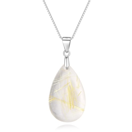 COAI Collier Argent 925 Femme, Pendentif Goutte d'Eau, Collier Quartz Rutile Jaune