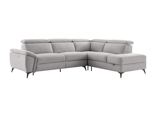 Vente-unique - Canapé d'angle Droit Relax électrique en Tissu chiné Gris Clair CADILO