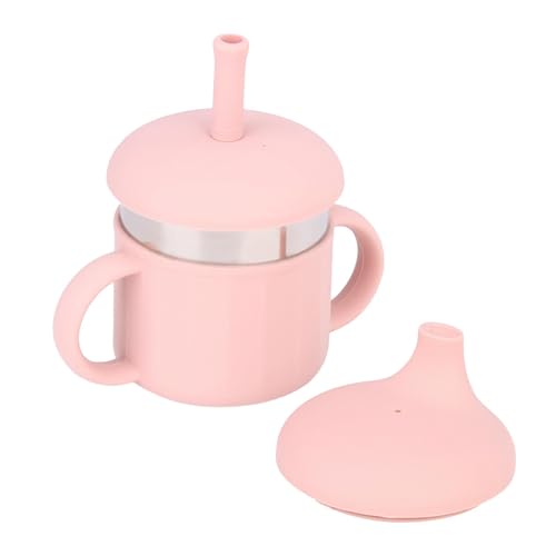 Eieni Meeni Baby Sippy Cup, Toddler Straw Sippy Cup, Silicone 3 In1 Baby Water Bottle, Double Handle, Eco-Friendly, Portable, Anti-Slip, Stainless Steel, 220 ml