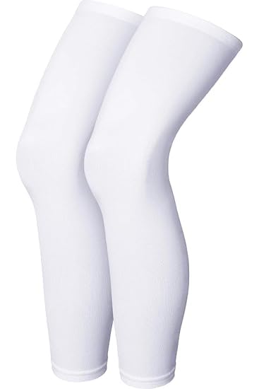 Image of Compression Leg Sleeves for Sports | Cycling, Running, Basketball | Full Length | 4 Pieces | Enhanced Performance & Recovery | Breathable & Comfortable Fit | White