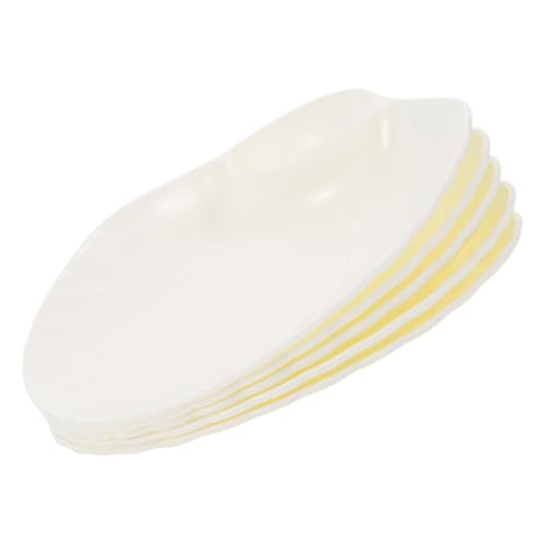 Kichvoe Plato de Aperitivos Reutilizable 5 Piezas Forma de Concha, Color Marfil Perla, Bandeja para Sushi, Dumplings y Patatas Fritas, Ligero y Compacto para Servir Comida Japonesa
