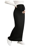 SHENHE Women's Maternity Skirt Knit Adjustable Waist Drawstring Maxi Skirt Black XXL