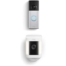 Ring Battery Doorbell Plus (newest model), Nickel Silver with Spotlight Cam Plus, Battery, White