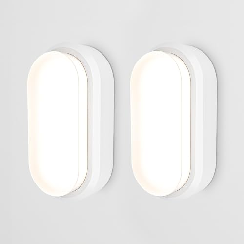 HOFTRONIC 2er Set - C-Series LED Kellerlampe Weiß - 18W 1830lm Wandleuchte Oval - IP54 LED Feuchtraumleuchte - 4000K Neutralweiß - Wandlampe Deckenlampe für Treppe Flur Keller WC Garage