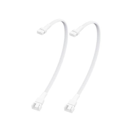 ELFJMZP PC Chassis Channel Fan Motherboard 2510 4P Male to 1PCS 2510 4P Female Fan Adaptor Cable White Compatible with Speed Control and Signal Function (RPM/Alarm) 26cm/10.5 in (Pack of 2)