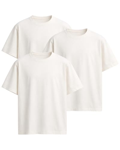 Image of VEL Plain Heavy GSM Cotton Oversized T-Shirt Baggy Fit Drop Shoulder Half Sleeves Round Neck Solid Pure 100% Cotton T-Shirt for Men (Pack of 3)