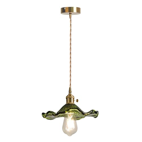 EKSED Lampada a sospensione in vetro verde Presa in ottone dorato con interruttore Lampada a sospensione Plafoniera per isola cucina (Verde)