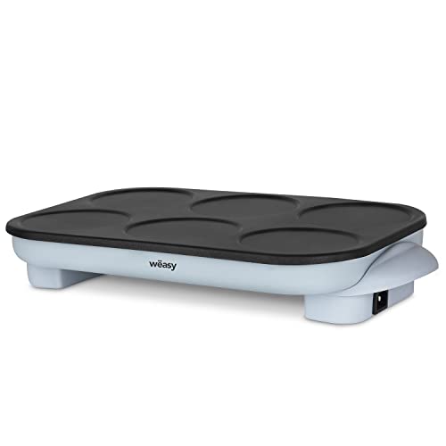 Miniatura 5 de Weasy Goo60 Maquina De Crepes Party, Crepes Y Pancakes, 6 Compartimentos, Placa Antiadherente, Celeste, 1500w, 6 Espatulas Madera