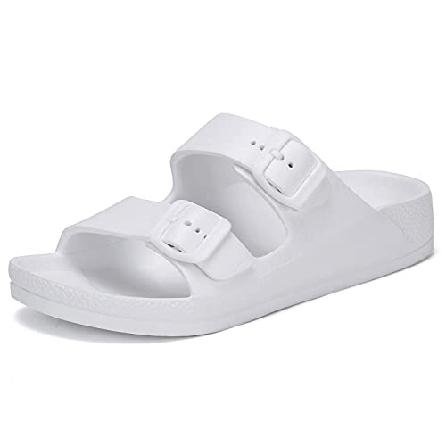 Unisex Men‘s and Women’s Lightweight Flat Sandals Waterproof Comfort Soft Slides Double Buckle Adjustable EVA Slip-on Flat Sandals