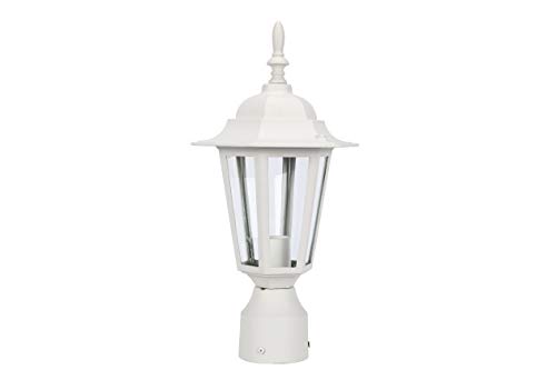 LIT-PaTH Outdoor Post Light Pole Lantern Lighting Fixture with One E26 Base Max 60W, Aluminum Housing Plus Glass, Matte White Finish