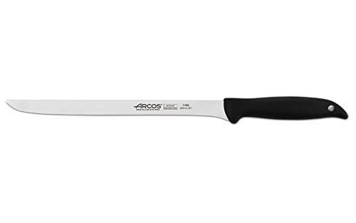Arcos Serie Menorca - Caja 6 uds Cuchillo Jamonero Flexible - Hoja de Acero Inoxidable NITRUM de 240 mm - Mango de Polipropileno Color negro (6 UDS)