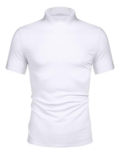 Poriff Men's Casual Mock Turtleneck Pullover Tops Short Sleeve Slim Fit T-Shirts Basic Solid Color Tees3