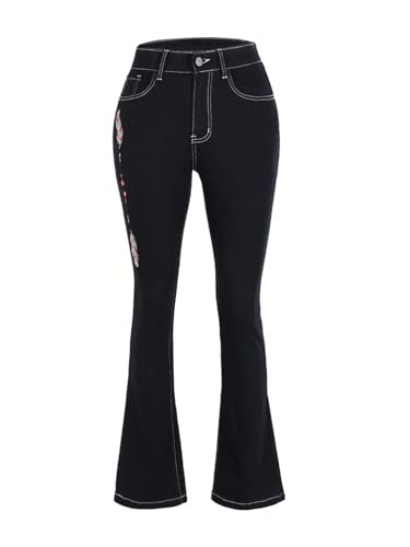 High Waisted Bell Bottom Jeans for Women Embroidered Wide Leg Stretchy Bedazzled Jeans Plus Size