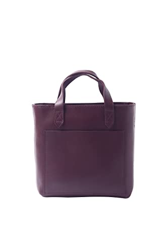 Sac cabas carré moyen format en cuir véritable bordeaux