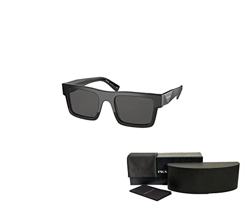 Prada Pr19Ws 1Ab5S0 52Mm Black/Dark Grey Rectangle Sunglasses For Men + Bundle With Designer Iwear Eyewear Kit #TOP2