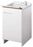 Negrari Magica 2005 Lavatoio Bianco 45x60 H85 cm Mobile Nobilitato Idrofugo Vasca Termoformatura Polipropilene Asse Legno Cerniere Chiusura Rallentata Salvafondo Alluminio Sifone Piletta Piedini