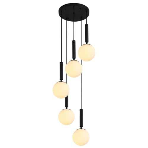 Luminaire de plafond à hauteur réglable, suspension noire 5 lumières chaudes