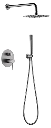 IMEX   Conjunto de ducha, Kit Monomando Ducha Empotrado pared   2 vías   SERIE LINE Níquel Cepillado   GPD038/NQ