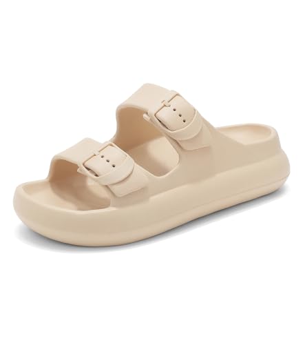Image of Womens Platform Cloud Slides with Arch Support, Adjustable Double Buckle Recovery Sandals, Comfort Lightweight Ultra Cushion Wedge Sandal