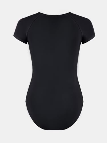 Image of CUPSHE Women's Rash Guard One Piece Swimsuit Short Sleeve Zip Up | Non-Removable Cups, Medium Support, Front Zip, Mock Neck, Fully Lined, UV Swim Shirt, Sporty Bathing Suit
