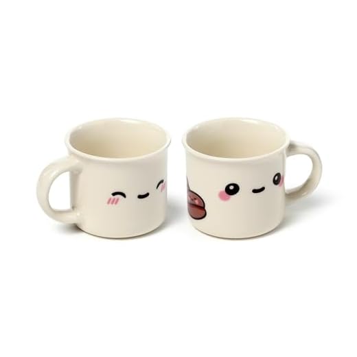 Puckator Juego de 2 tazas de café de porcelana de 100 ml – Diseño Foodiemals, cara Kawaii, apta para microondas, caja de regalo