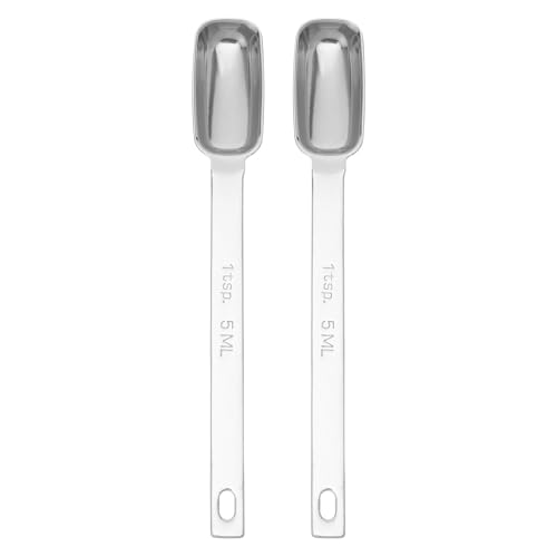 minkissy ステンレススチール製大さじ2本 - 小さじ1杯、5mlの長い柄の計量スプーン - キッチンスパイススプーン、食品準備、調味料、ベーキング、ビュッフェ、サービング用具