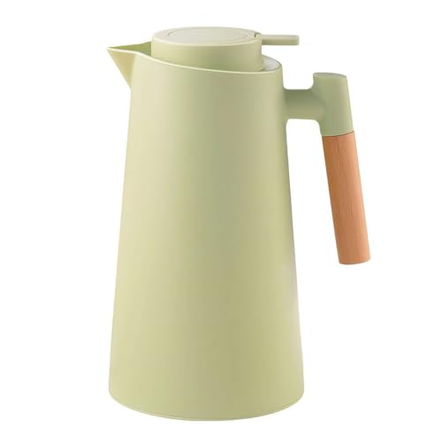 1L 保温コーヒーカラフェ、二重壁真空コーヒーポット、木製ハンドル付き保温カラフェポット、ウォーターケトル断熱フラスコ、24時間保温、温かいコーヒー、お茶、水を保温 (緑)