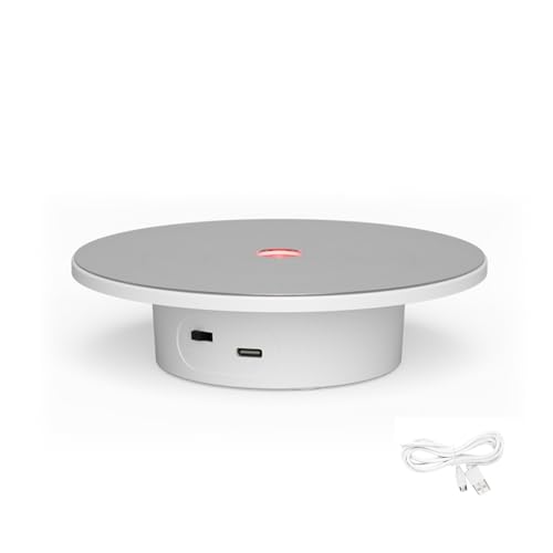 Kuymquat 電動ターンテーブル 鏡面電動回転台 LED照明付き 7色漸進変化 360度回転 耐荷重5KG LEDディスプレイスタンド 両方向回転 静かUSB充電式 陳列台 フィギュア展示台 撮影用 カラフル 誕生日プレゼント 贈り物(白色) (直径15CM)（Amazon）