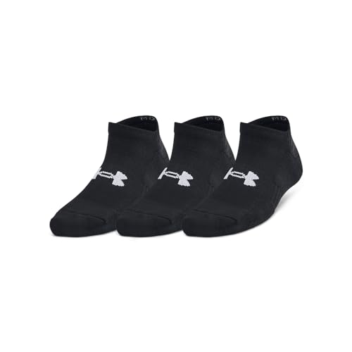 Under Armour Unisex Youth Training Cotton No Show Socks 3 Pack, (001) Black/Black/White, Small