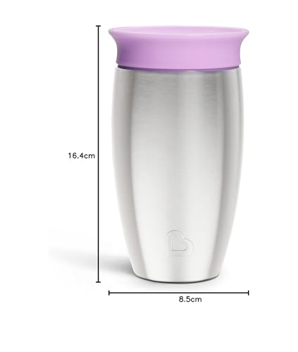 Miniatura 8 de Munchkin Taza De Acero Inoxidable Miracle 360, Taza Para Bebé Y Niño Pequeño Libre De Bpa, Optimo Para El Destete, Tazas A Prueba De Fugas, 12 Meses, 10oz 296ml, Púrpura