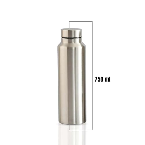 Image of 750ml Stainless Steel Water Bottle | Leak Proof, Rust Proof & BPA Free Metal Drinking Bottle | Reusable Steel Water Bottle for Office, Gym, College, Sports & Travel | Fridge Friendly | Silver