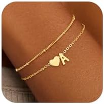 Christmas Gifts for Grandkids Teens Girls, 14K Gold Plated Heart Initial Bracelets for Women Girl Dainty Gold Bracelets Birthday Gifts Stocking Stuffers for Teen Girls Women Jewelry